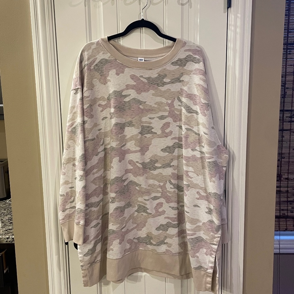 Old Navy Tunic Sweatshirt, Neutral Camo, Plus Size 4X